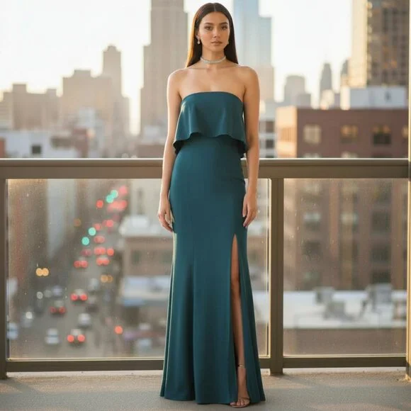 JAY GODFREY Teal Strapless Satin Floor Length Gown S Dress Bridal Prom Wedding - Picture 11 of 12